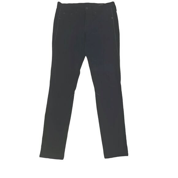 Rag & Bone 27" Black Denim Leather Trim Moto Straight Leg Jeans Pants Stretch - Picture 1 of 9